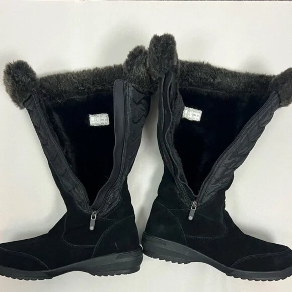 Lands' End Sophia Tall Winter Snow Boots Size 8.5 Faux Fur Suede Cold Weather - Picture 4 of 11